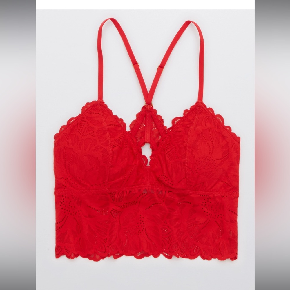Aerie Holiday Best Lace Padded Racerback Bralette Size XL in Chilly Red